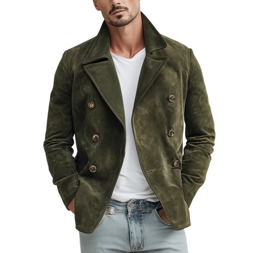 Double breasted suede leather - breasted,